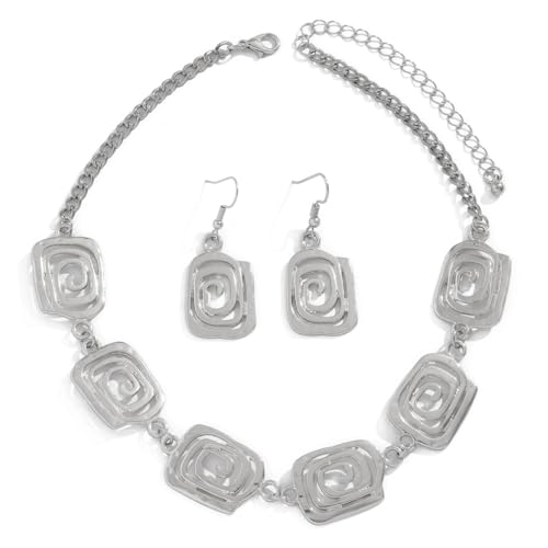 Gold Jewelry Set Chunky Gold Necklace Earring Set for Women Boho Oval Acrylic Earring Necklace Western Adjustable Choker Necklaces Bohemian Jewelry Set For Women - color: Silver Rose