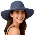 Sun Hats for Women, Straw Hats UPF 50+ Sun Protection, Wide Brim Womens Beach Hat for Summer Travel - color: Navy Blue