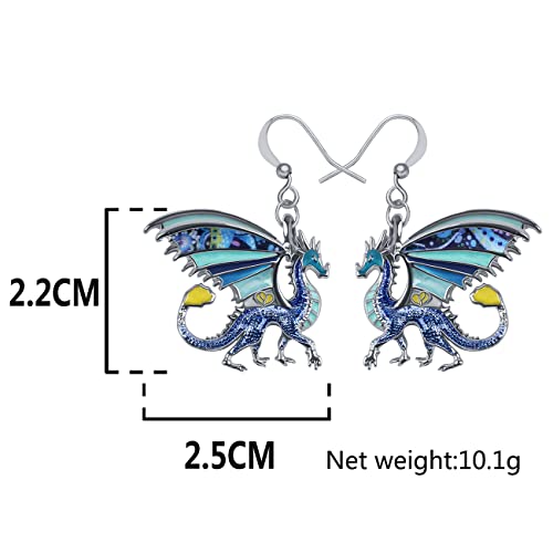 Enamel Alloy Dinosaur Fantasy Dragon Earrings Drop Dangle Unique Animal Jewelry For Women Dragons Gifts - color: Azure