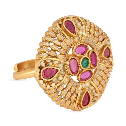 I Jewels Antique Gold Plated Indian Wedding Bollywood Ethnic Floral Shaped design Adjustable Finger Ring For Women & - style: Style 2