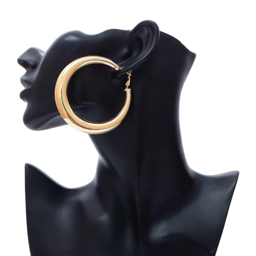 Chunky Gold Large Hoop Earrings for Women, Dainty 14K Gold Big Circle Round Statement Earrings Silver Trendy Thick Hoops Ear Jewelry for Anniversary - color: Gold