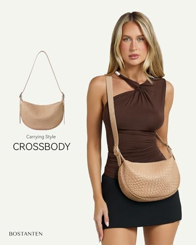 BOSTANTEN Purses for Women Crescent Crossbody Bag Vegan Leather Shoulder Hobo Handbag Adjustable Strap - color: Small Apricot