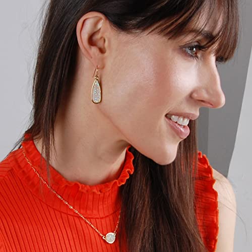 Teardrop Dangle Earrings for Women with Simulated Druzy Stones, in Gold or Rose Gold Tone - color: Gold - White Created Opal