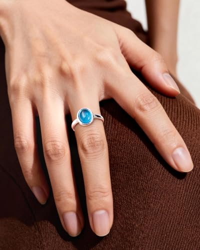 Silver Aquamarine Ring for Women - Adjustable Birthstone Ring with Oval Blue Gemstone, Minimalist Finger Ring for Daily Wear