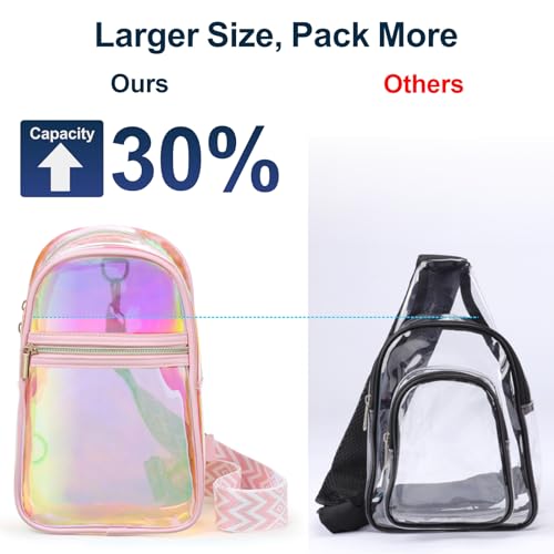 PACKISM Clear Sling Bag Stadium Approved - Clear Bag for Stadium Events & Holographic Bag for Music Festivals Jacquard Strap - color: Pink