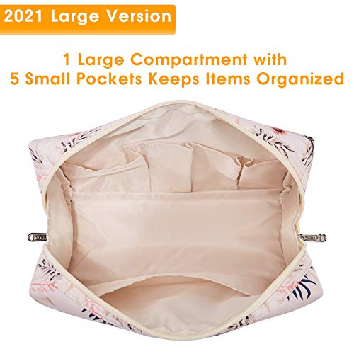Narwey Cute Makeup Bag Travel Cosmetic Bag Organizer Toiletry Bag Make Up Bags with Compartments for Women Girls (Large, Beige Flamingo) - color: Beige Flamingo, style: Large
