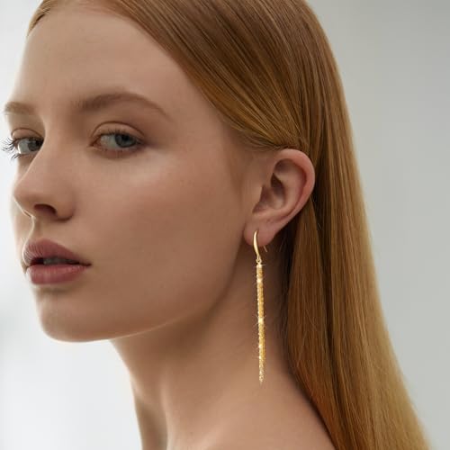 Long Dangle Earrings for Women 925 Sterling Silver/14K Gold Plated Tassel Chain Dangle Drop Earrings for Women Dainty Minimalist Dangling Drop Earrings for Prom Party Jewelry - style: Chain-1-Gold
