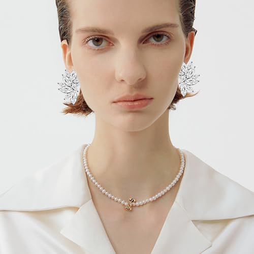 Bohemian Statement Sparkly Colourful Fancy Rhinestone Crystal Flower Dangle Drop Stud Earrings Vintage Wedding Bridal Prom Earrings for Women - color: White