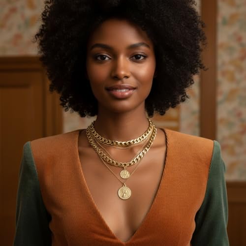 Gold Chunky Necklaces for Women Multi Layered Punk Gold Statement Necklaces Hip Hop Portrait Cuban Link Chain Necklace 90s Outfit Accessories - style: Style3