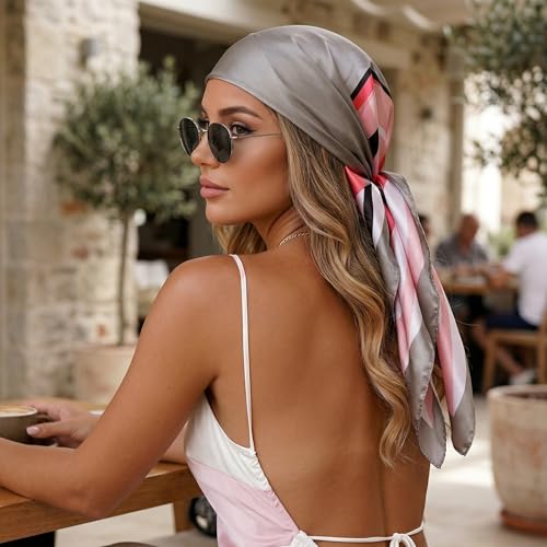 Pistha Head Scarf Bandana for Women, Satin Scarf for Hair, Large Square Silk Bandana Headscarf for Women and Men 35 Inch - style: Assorted C