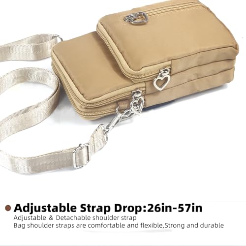 JANKS Small Crossbody Bag for Women - Mini Phone Purses with Crossbody Strap and Wallet - Nylon Arm Bag - color: A-khaki