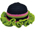 KORADI Womens Crochet Bucket Hat Ruffled Brim Knitted Hats Winter Boho Handmade Caps - color: Black&green