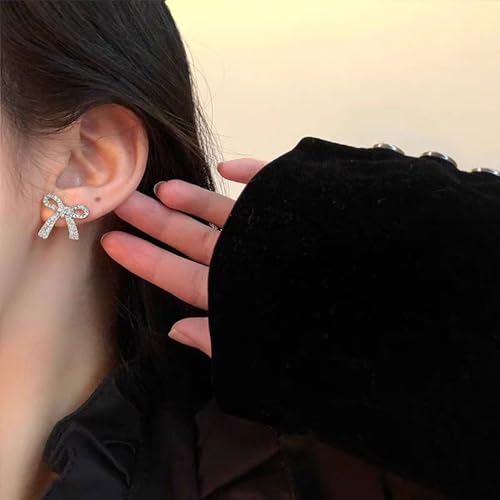 Rhinestone Bow Earrings for Women, Elegant Bridal Jewelry Statement Drop Dangle Earrings, Wedding Guest Dress Matching Accessories, Bridesmaid Gift, Sparkling Party Costume Outfit - color: A2:Silver Bow Stud Earrings