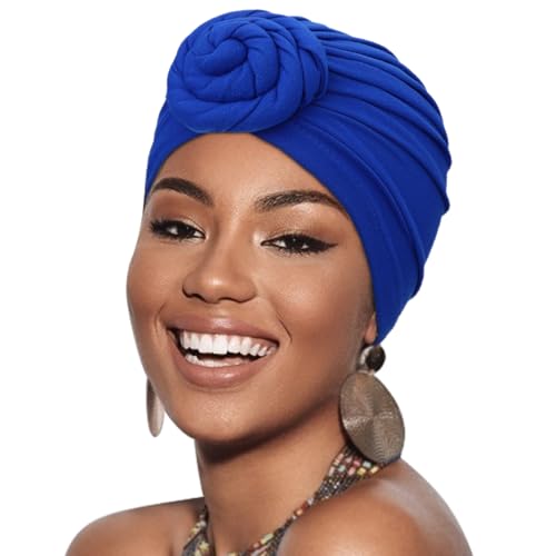 African Women Turban Caps Pre-Tied Twisted Turbans Head Scarf for Women Hair Wraps Cover Beanie Cancer Chemo Headwear - color: 1 Pack Twisted Braid: Blue