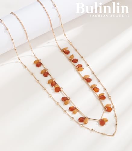 BULINLIN Layered Long Necklaces for Women Long Beaded Chain Necklace CostumeJewelry Mothers Day Gifts for Mom - color: Brown