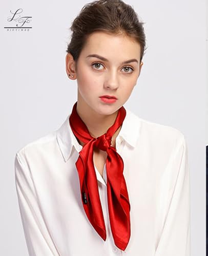 Hioyiwse Satin Square Scarf for Women Solid Color Emulation Silk Handkerchief Hair Ribbon Headband Handbag Purse - color: D1-big Red(23.6*23.6inch)
