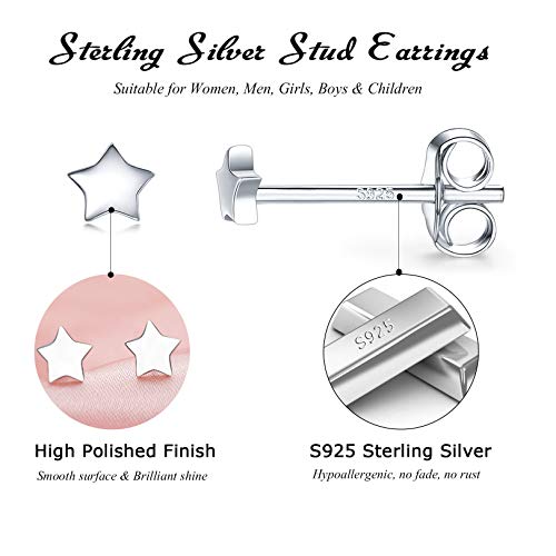 3 Pairs 925 Sterling Silver Star Stud Earrings for Women,Tiny Simple Geometric Stud Earrings Set Small Hypoallergenic Cartilage Tragus Ear Jewellery for Men (3/4/5mm) - color: 05 Silver-3 Pairs-4mm