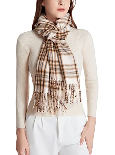 Wander Agio Women's Fashion Long Shawl Big Grid Winter Warm Lattice Large Scarf - color: Fine Plaid Beige 10