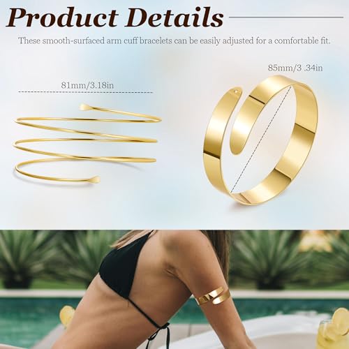 2Pcs Gold Arm Cuff for Women Adjustable Arm Cuff Bracelet Minimalist Open Coil Upper Arm Band Cuff Bangle Set - style: Gold D
