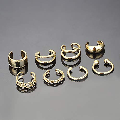 IRONBOX 9Pcs Ear Cuff Earrings for Women 14K Silver/Gold Ear Cuff Non Piercing Cartilage Clip Cuff Earrings Fake Earrings - color: 8Pcs Gold Tone
