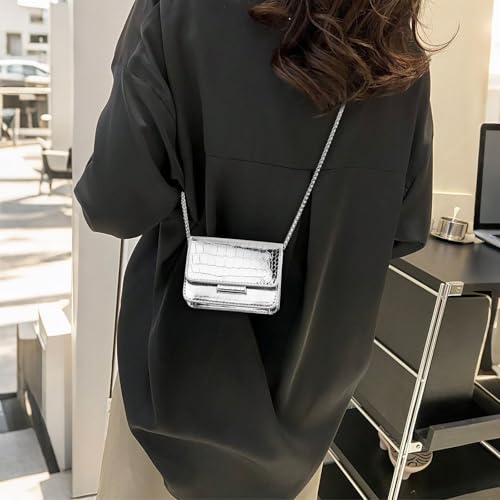Sightor Silver Mini Crossbody Bag for Women, PU Leather Small Evening Purse, Dressy Clutch Handbag for Nightclub Parties - color: Silver