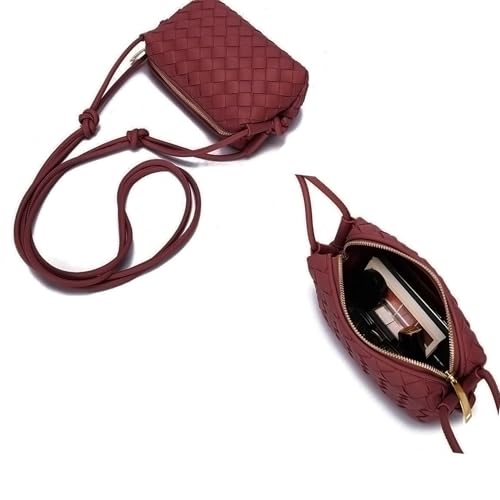 ZEDIUH Woven Bag for Women Crossbody Shoulderbag, Small Vegan Leather Purse - color: Burgundy
