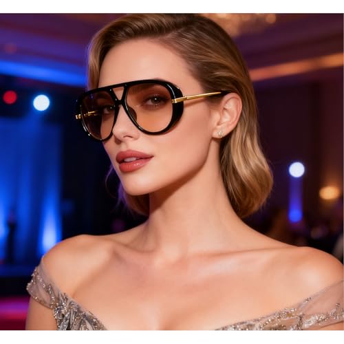 Trendy Oversized Pilot Sunglasses Women For Men Round Sun Glasses Vintage Big Frame Shield Shades Men Punk Sunglasses - color: C10
