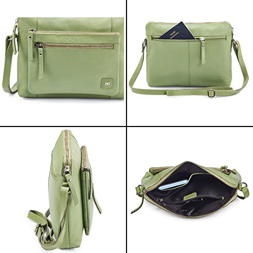 Leather Crossbody Bags for Women Small Soft Genuine Pebbled Sling Shoulder Handbag Crossover Purse with Full Adjustable Strap (Sage Nappa) - color: Sage Nappa