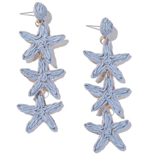 Boho Raffia Earrings Starfish Shell Seashell Dangle Drop Earrings Cute Statemnet Trendy Jewelry Summer Beach Outfits for Women - color: Lilac, size: Seastar