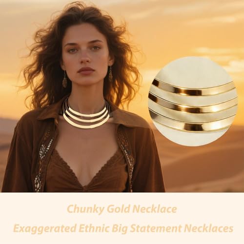 Chunky Chain Necklaces Women Statement Collar Necklace Gold Flat Snake Chain Choker Ribbed Design for Party, Dress Jewelry Gifts - color: A4