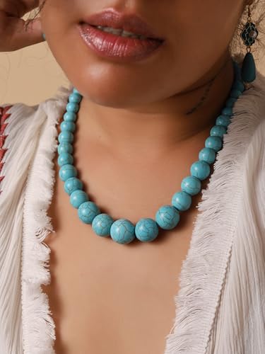 MINACHI Boho Created Turquoise Bead Long Strand Necklace, Bohemian Statement Jewelry Gift for Women - color: S02