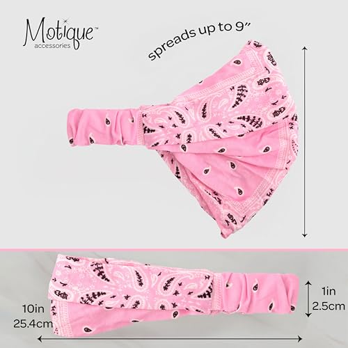 Motique Accessories Wide and Stretchy Cotton Bandana Headwrap, Multiple Colors (Light Pink Paisley, Medium) - color: Light Pink Paisley