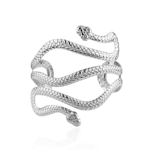 Caiyao Punk Cool Upper Arm Adjustable Bracelet Open Cuff Bangle Coil Bracelet Simple Swirl Leaf Armband Minimalist Armlet Vintage Jewelry for Women - color: silver snake