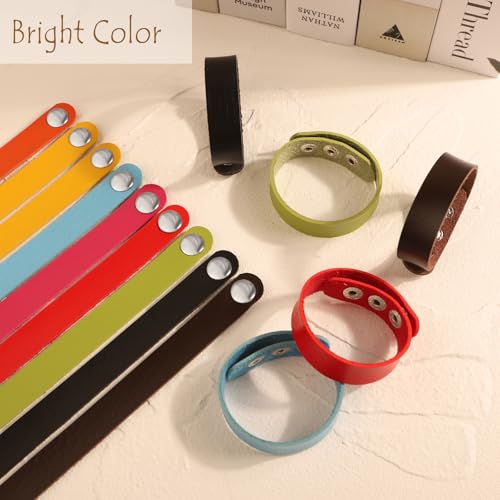 16 Pcs Leather Bracelet Blanks, Leather Snap Bracelets for Stamping Engraving Adjustable Plain PU Wristband Snap Bracelets Leather Cuff Bracelets for Men Women
