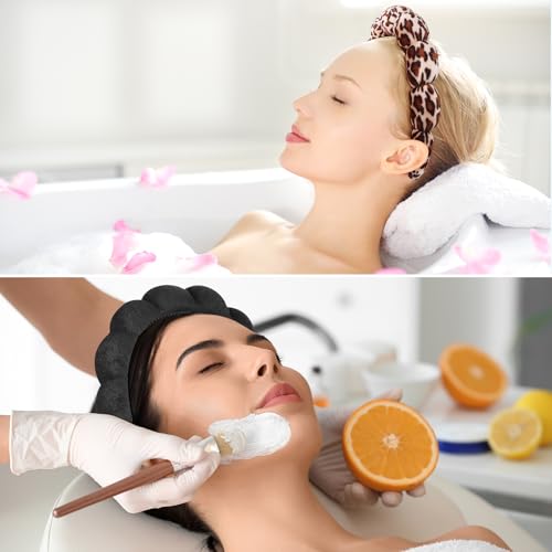 Ztomine Spa Headbands for Facial Skincare, Set of 2 Terry Cloth Headbands for Face Washing, Hair Mask, Skin Treatment - color: Leopard2+Black
