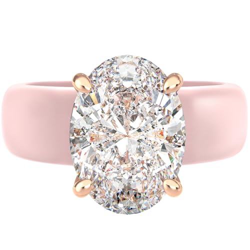 Rinfit Silicone Ring with Stone - Oval Cut Cubic Zirconia Solitaire Engagement Ring for Women - Rubber Wedding Bands - Patented Design - color: Pack C: Pink / Rose Gold
