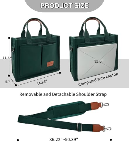 Large Canvas Tote Bag for Women Work Tote Bags with Pockets Laptop Crossbody Purses Everyday Bag Handbags for Travel - color: New Upgrade Plus Dark Green