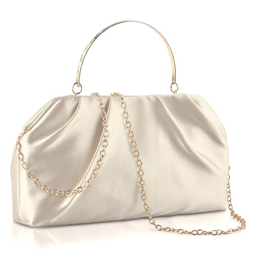 ERKOON Clutch Purse for Women Elegant Pleated Evening Bag Crossbody Shoulder Handbag Envelope Bag with 2 Detachable Chain - color: Nude Pink