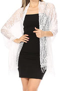 Sakkas Mari Women's Large Lightweight Soft Lace Scarf Wrap Shawl Floral and Fringe - color: Style3-white