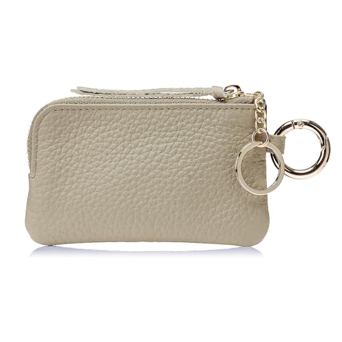 Travel-Friendly Leather Coin Purse for Women – Mini Zipper Wallet with Wrist Strap & Keychain, Compact Change Holder & Small Coin Pouch with Gift Box (Gray) - color: Gray