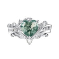 Natural Moss Agate Ring for Women 925 Sterling Silver Pear/Oval/Kite/Heart/Hexagon/Emerald/Coffin Cut Green Leaf Moss Agate Engagement Ring Promise Bridal Set Anniversary Birthday Jewelry Gifts - color: Heart Cut Moss Agate