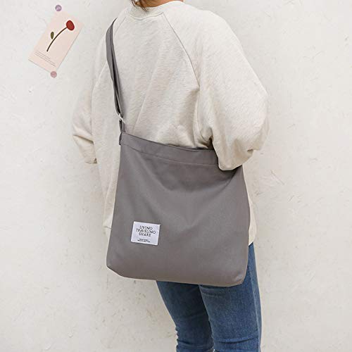 Covelin Women's Retro Large Size Canvas Shoulder Bag Hobo Crossbody Handbag Casual Tote - color: Dark Grey