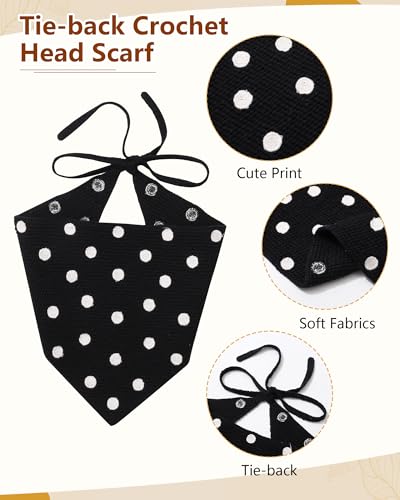 AWAYTR Crochet Head Scarf Hair Bandanas Women Knit Bandana Headband Scarf Tie-Back Head Coverings Floral Headscarf - color: Polka Dots - Black + White
