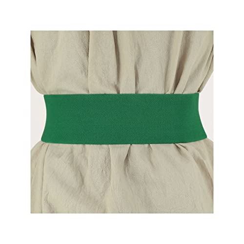 FASHIONGEN - Wide Waist Elasticated Woman Belt Made in France, GLORIA - color: Green (Silver Buckle), size: Small / waist size 28 to 30