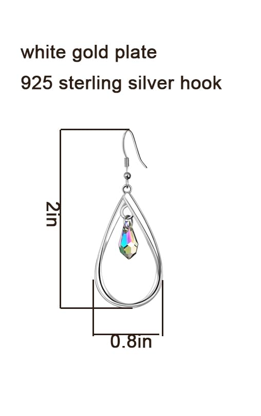 Rhodium Plate 925 Sterling Silver Hook Twist Leaf Holiday Hypoallergenic Dangle Earrings for Women Gifts Engagement Wedding with Austrian Daiamond Cut Waterdrop Crystal Hight Polished Long :1.9 IN - color: Dark color