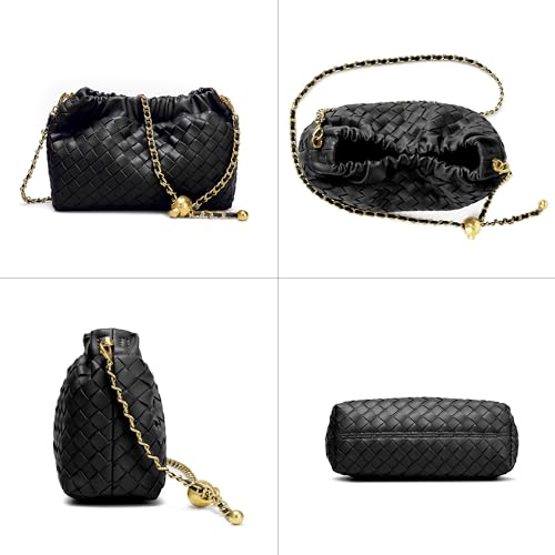 Joryin Woven Women's Crossbody Bag & Evening Purse, Trendy Dumpling Clutch & Hobo Cloud Shoulder Bag Trendy Dumpling Clutch - color: Woven Leather-black