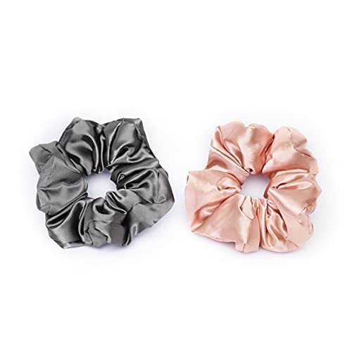 Kitsch Satin Hair Scrunchies for Women, Softer Than Silk Scrunchies for Hair - No Damage Satin Hair Ties, Ponytail Holders | Ideal Gifts for Women, 2pc (Blush/Charcoal) - color: Blush/Charcoal
