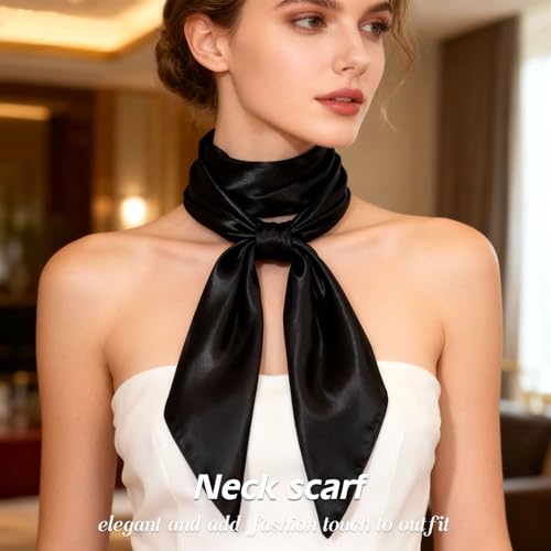 Ciormis 35" Silk Head Scarf for Women, 4 Pcs Satin Hair Scarf Square Silk Bandana Top Neck Scarves Hair Wraps for Sleeping - color: L1-solid-set6