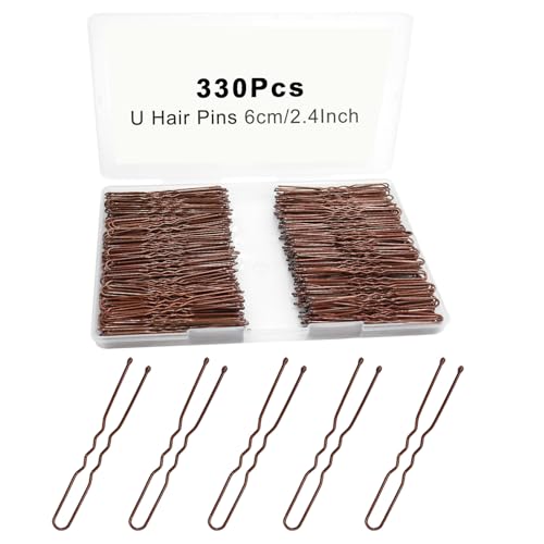 330 Count U Shaped Hair Pins Brown, YINGFENG 2.4inch Brown Bun Pins Bun Hair Pins for Women Girls with Storage Box, Hair Accessories for All Women Hair Types - color: Brown(2.4Inch)