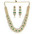 Aheli Indian Bollywood Style Wedding Faux Kundan Necklace with Earrings Set Ethnic Bharatanatyam jewellery set Gift for Women - color: Green & Gold